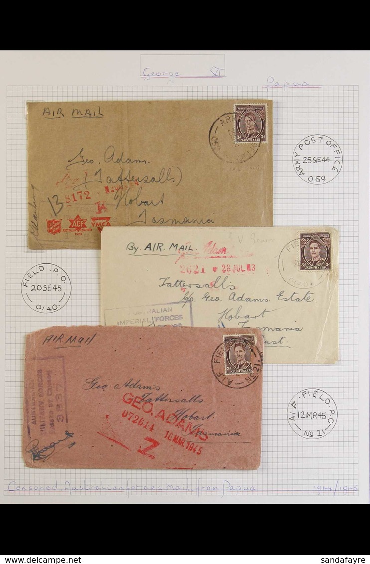 WWII COVERS 1944-5 Three Covers, Each Franked With Australia 3d KGVI Definitive, Each Has An "Australian Military Forces - Papua New Guinea