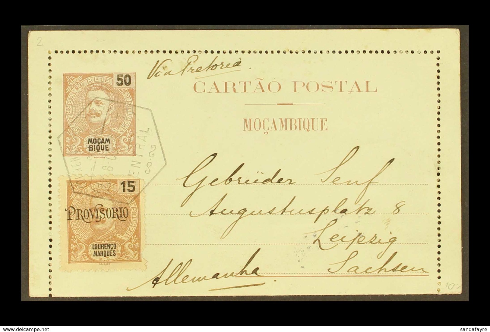 MOZAMBIQUE 1903 (22 Aug) 50c Postal Stationery Reply Card Of Mozambique Addressed To Germany, Uprated With Lourenco Marq - Other & Unclassified