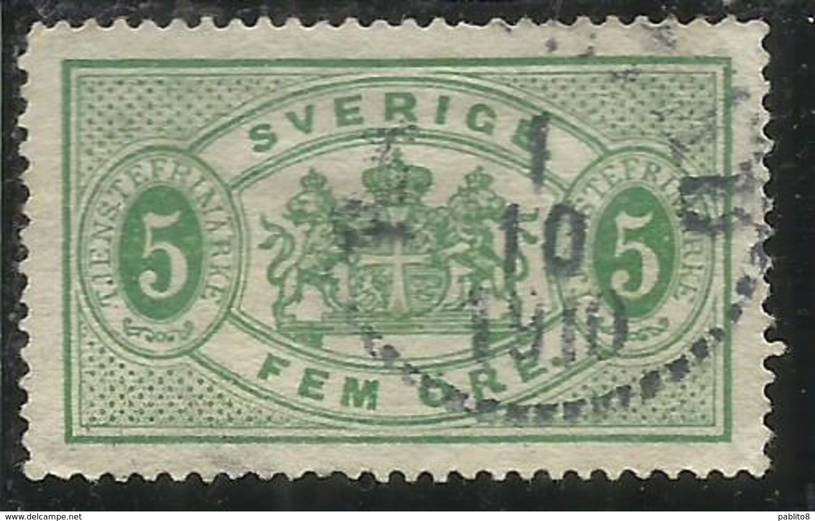 SWEDEN SVERIGE SVEZIA SUEDE 1881 1895 OFFICIAL STAMPS ORE 5o USATO USED OBLITERE' - Revenue Stamps
