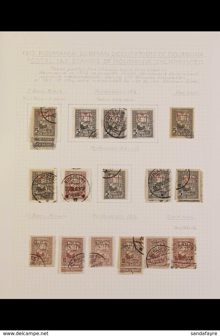 GERMAN OCCUPATION - WAR TAX STAMPS 1917 VERY FINE USED COLLECTION On Neatly Written Up Album Pages. Many Attractive Canc - Other & Unclassified