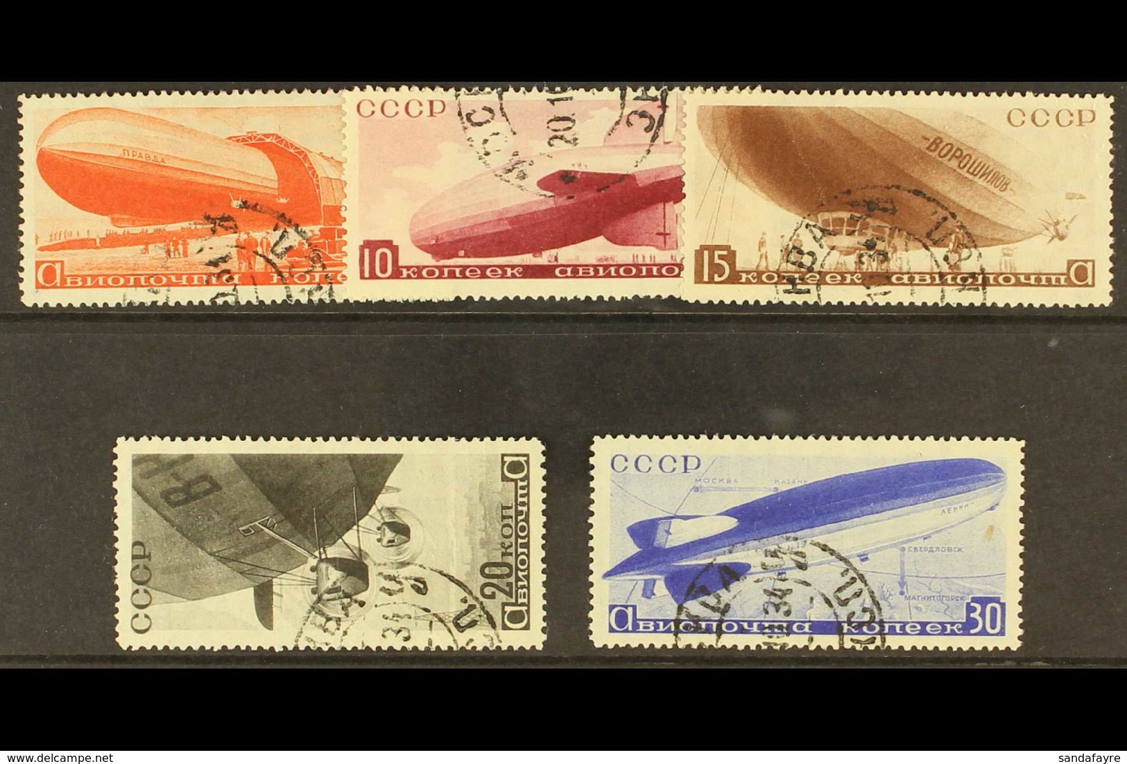 1934 Airship Propaganda Set, SG 662/6, Very Fine Used. (5 Stamps) For More Images, Please Visit Http://www.sandafayre.co - Sonstige & Ohne Zuordnung