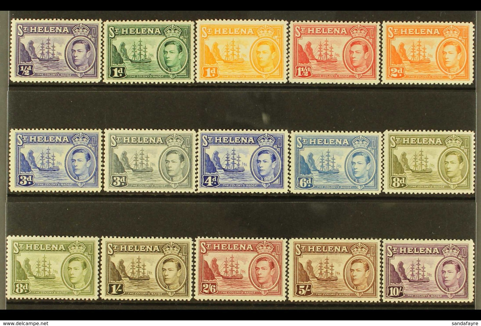 1938-44 Badge - Ship Complete Set Inc Both 8d Shades, SG 131/40 & 136b, Very Fine Mint, Fresh. (15 Stamps) For More Imag - Sainte-Hélène