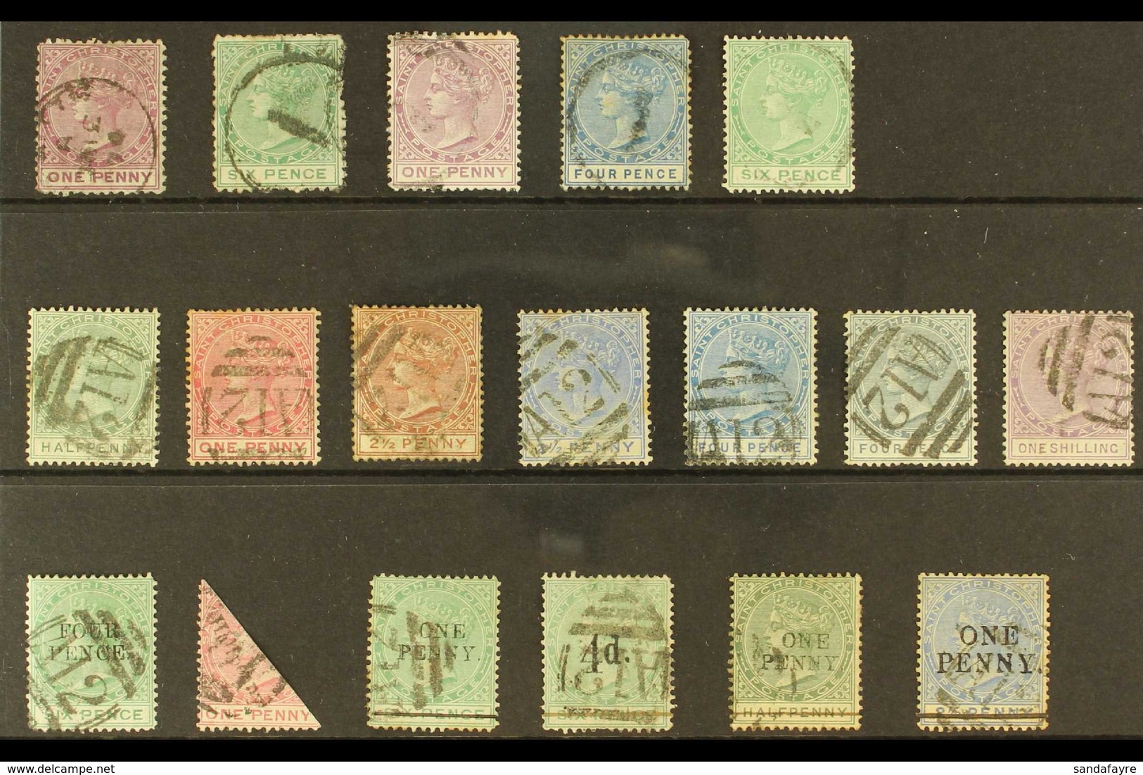 1870-1890 ALL DIFFERENT FINE USED COLLECTION With 1870-82 (CC) Perf 12½ 1d & 6d, Plus Perf 14 1d, 4d & 6d; 1882-90 (CA)  - St.Christopher-Nevis & Anguilla (...-1980)