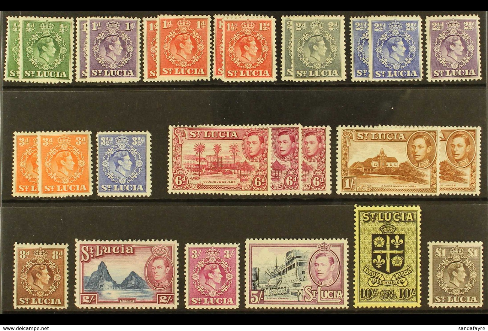 1938-48 Definitives Complete Set With All Listed PERFORATION TYPES & SHADES, SG 128/41, 128a/35a & 134b, Very Fine Mint, - Ste Lucie (...-1978)