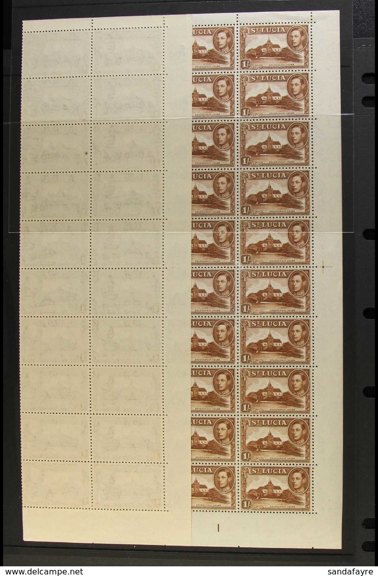 1948 1s Brown, Perf 12, SG 135a, COMPLETE NHM SHEET Of Sixty From Plate 1, With Full Margins All Round. (60 Stamps) For  - St.Lucia (...-1978)