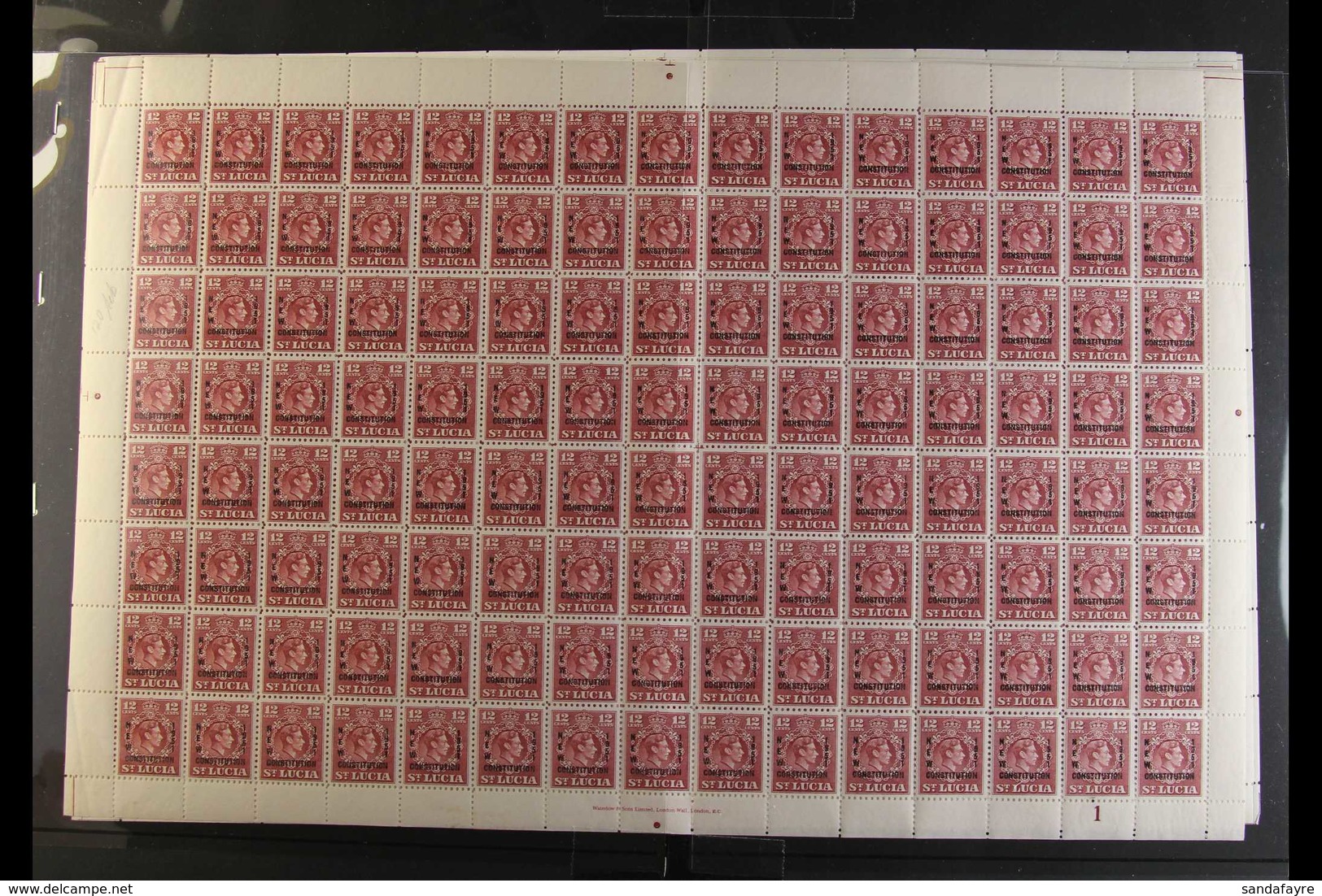 1951 New Constitution Overprints Complete Set, SG 167/170, In Lovely Never Hinged Mint COMPLETE SHEETS Of 120 Stamps Wit - Ste Lucie (...-1978)