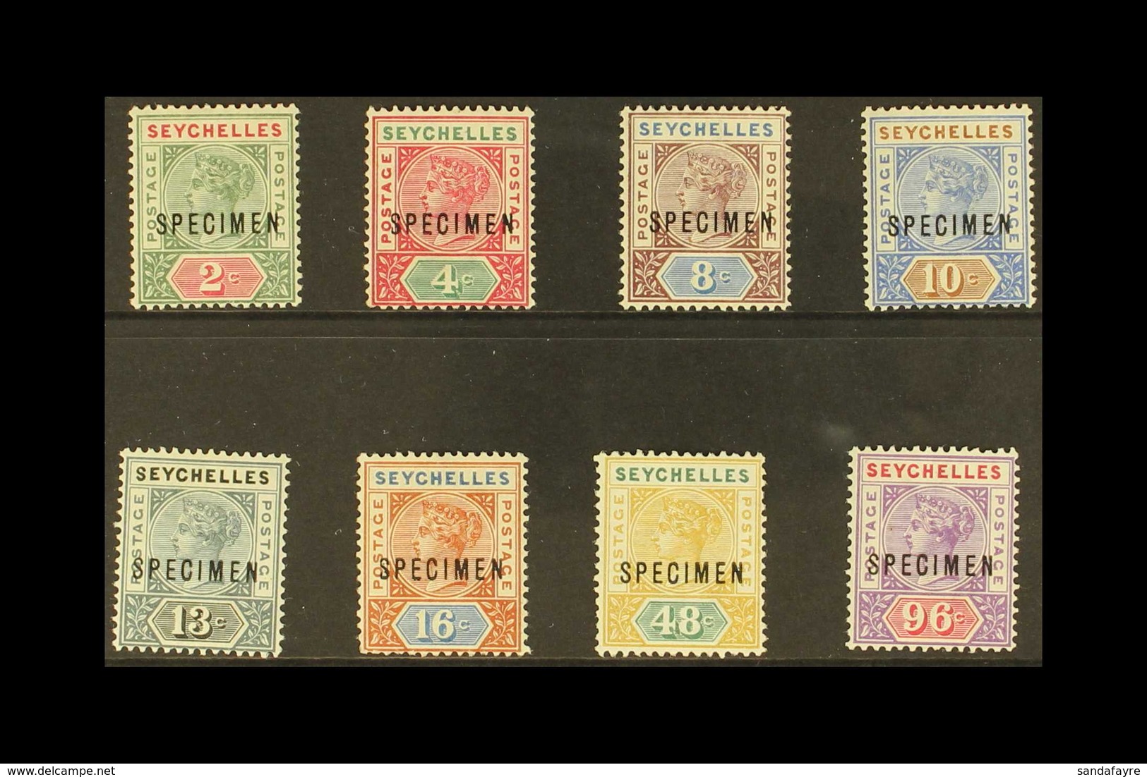 1890 Complete Die I Set Overprinted "SPECIMEN", SG 1/8s, Very Fine Mint. (8 Stamps) For More Images, Please Visit Http:/ - Seychelles (...-1976)