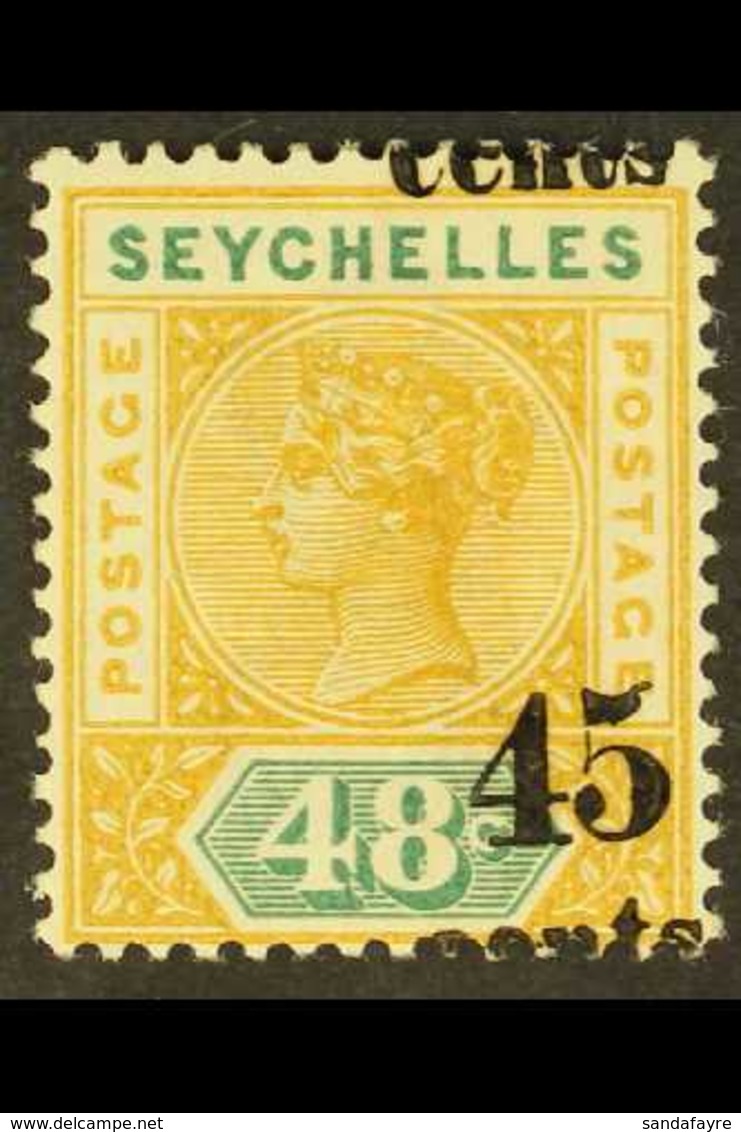 1893 45c On 48c Ochre And Green, SG 20, Grossly Misplaced Surcharge, Fine Mint. For More Images, Please Visit Http://www - Seychellen (...-1976)