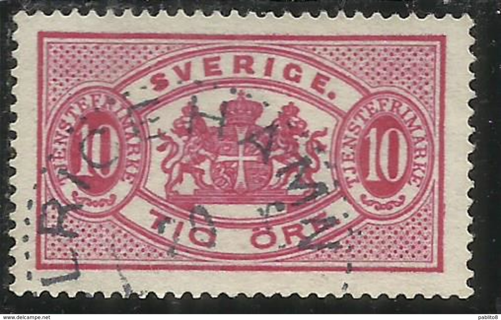 SWEDEN SVERIGE SVEZIA SUEDE 1881 1895 OFFICIAL STAMPS ORE 10o USATO USED OBLITERE' - Steuermarken