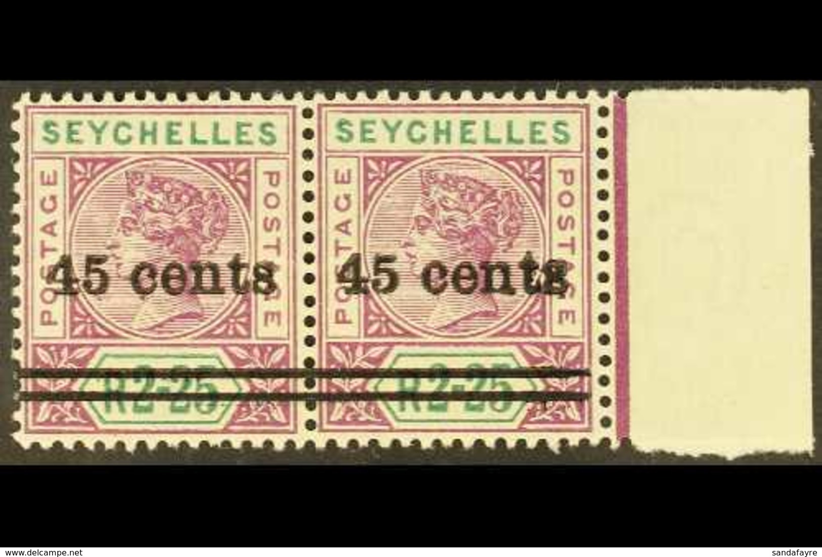 1902 45c On 2r.25 Bright Mauve And Green, SG 45, Never Hinged Mint Right Marginal Pair. For More Images, Please Visit Ht - Seychellen (...-1976)