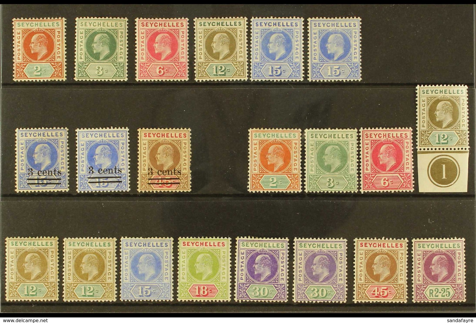 1903-06 MINT SELECTION Presented On A Stock Card & Includes A 12c Control Single & Values To 2r25. Generally Good To Fin - Seychelles (...-1976)