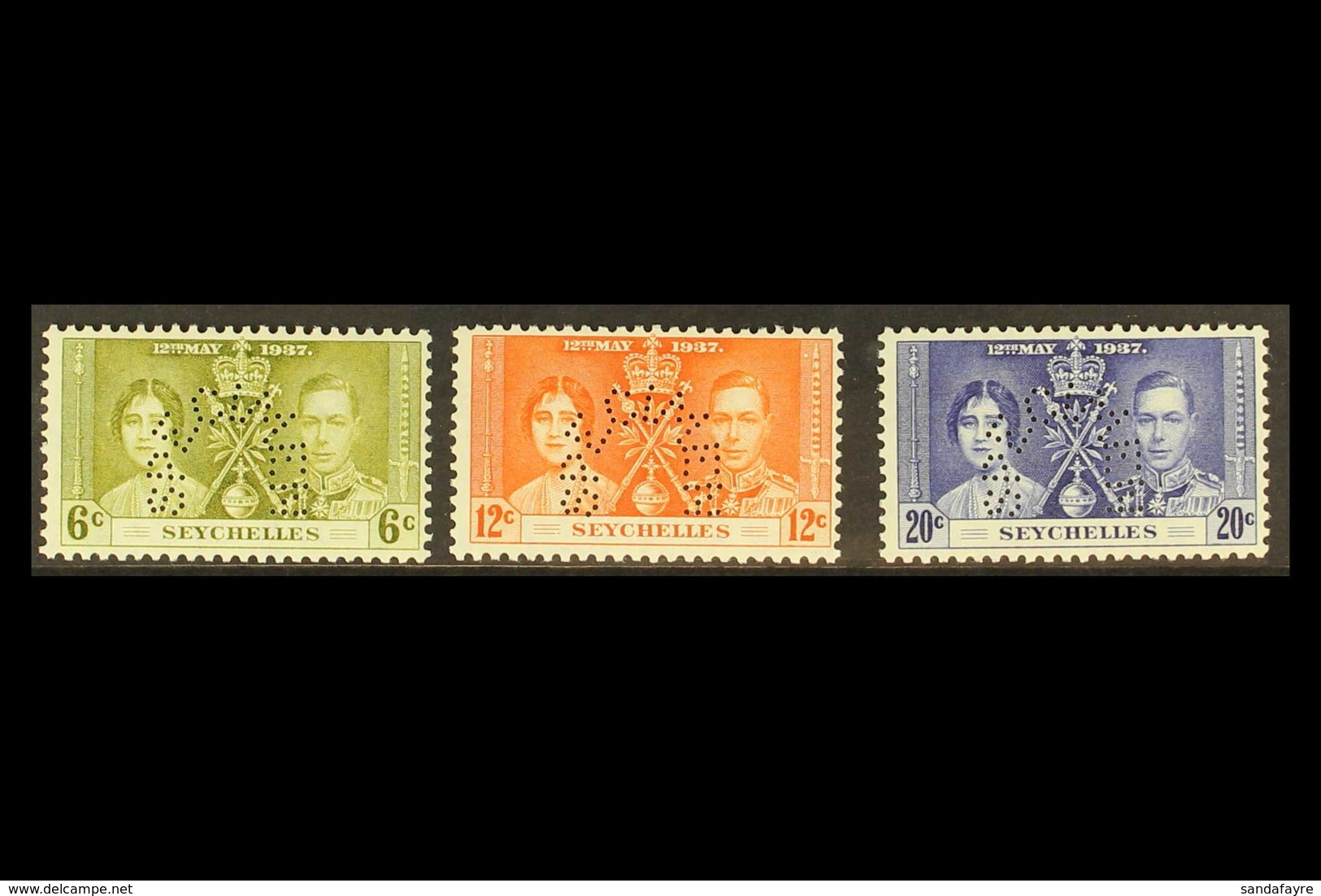 1937 Coronation Set, Perf. "SPECIMEN", SG 132/134s, Fine Never Hinged Mint. (3 Stamps) For More Images, Please Visit Htt - Seychelles (...-1976)