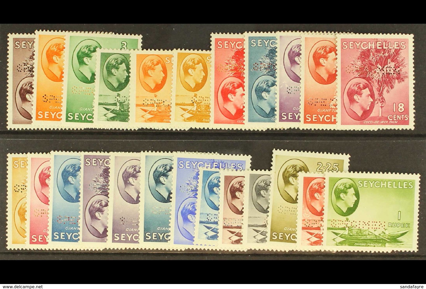 1938-49 Complete KGVI Set Perf. "SPECIMEN", SG 135/149s, Very Fine Lightly Hinged Mint. (24 Stamps) For More Images, Ple - Seychelles (...-1976)