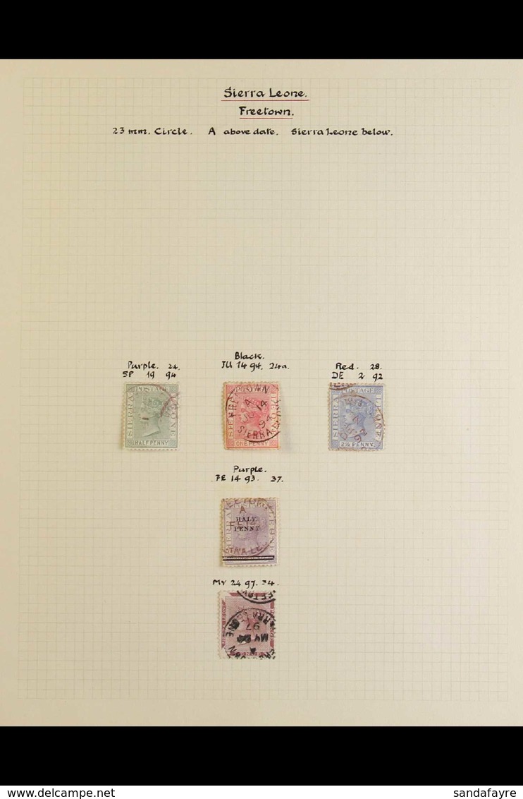 FREETOWN POSTMARKS - OLD TIME STUDY COLLECTION Of QV-KGVI stamps Displaying Clear To Superb Strikes, Written Up On Pages - Sierra Leone (...-1960)