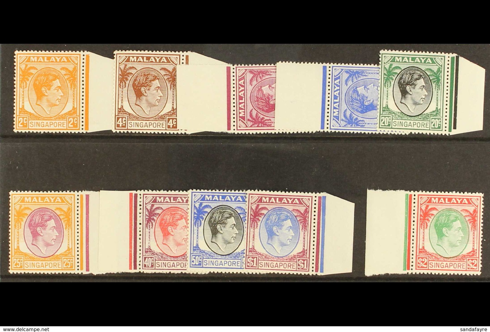 1949-52 Perf. 17½x18 Values To 40c, 50c, $1 And $2, Between SG 17/29, Never Hinged Mint. (10 Stamps) For More Images, Pl - Singapur (...-1959)