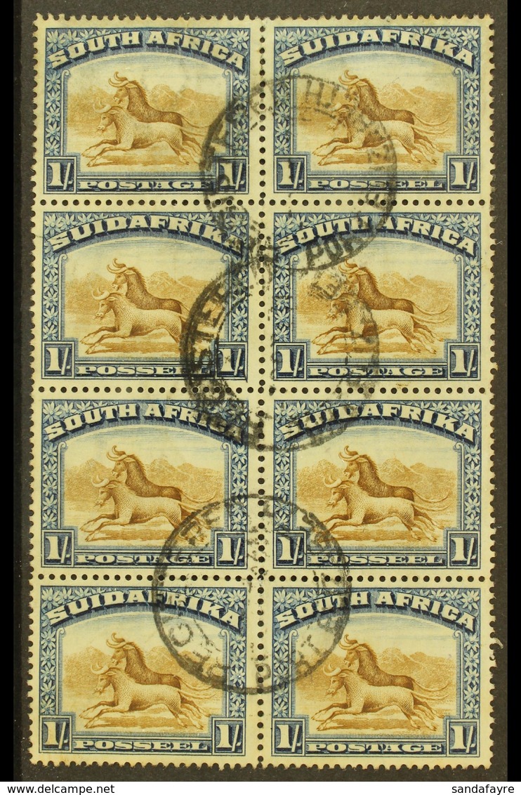 1927-30 1s Brown & Deep Blue, Perf 14x13½, BLOCK OF EIGHT (2x4), SG 36a, Some Light Staining, Otherwise Fine Used With " - Unclassified