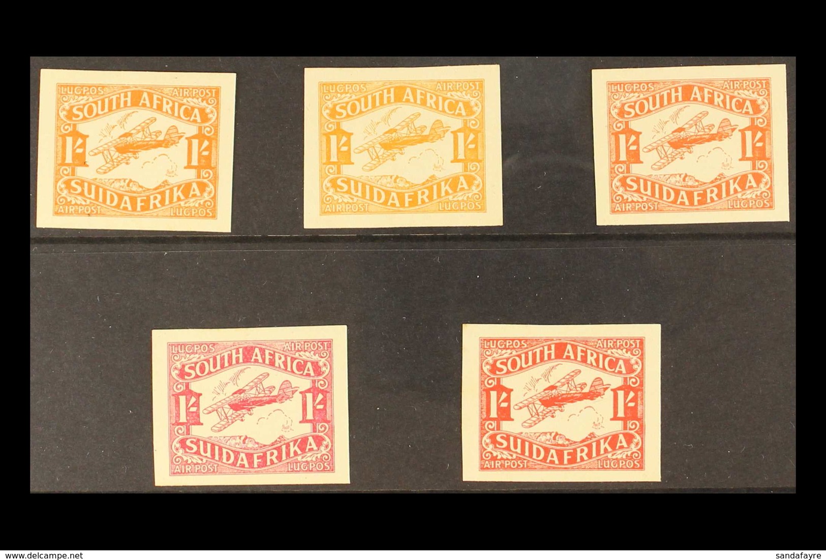 1929 1s Airmail IMPERFORATE COLOUR TRIALS Printed On The Back Of Obsolete Government Land Charts - The Complete Set Of F - Ohne Zuordnung