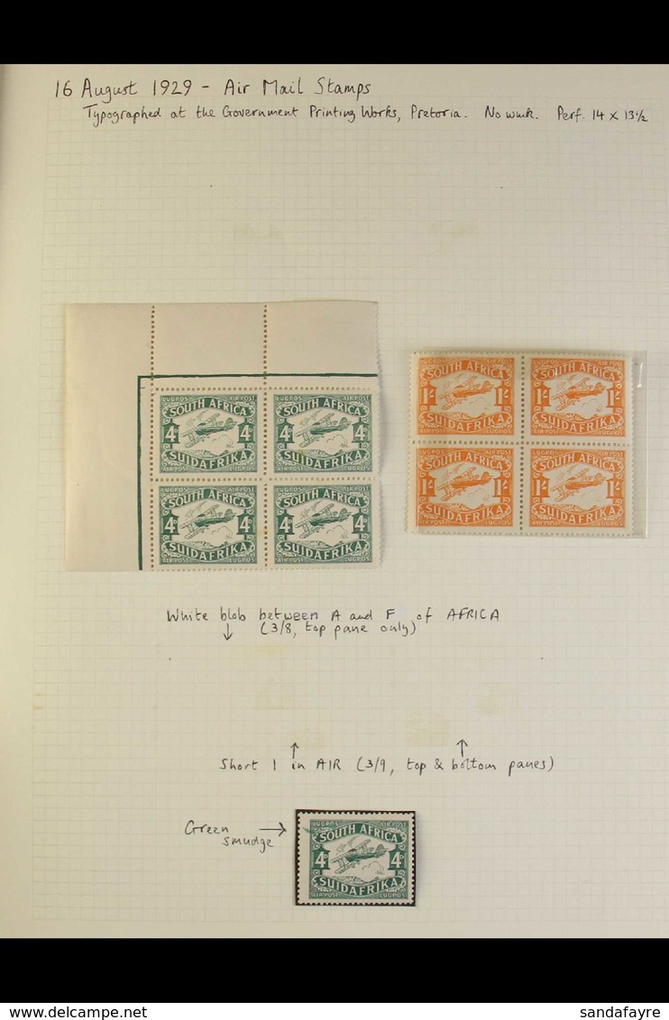 1929 AIR MAIL ISSUE Collection With 4d And 1s, SG 40/41, Fine Mint Blocks Of Four, 4d Single With Marginal Ink Smudge, F - Ohne Zuordnung