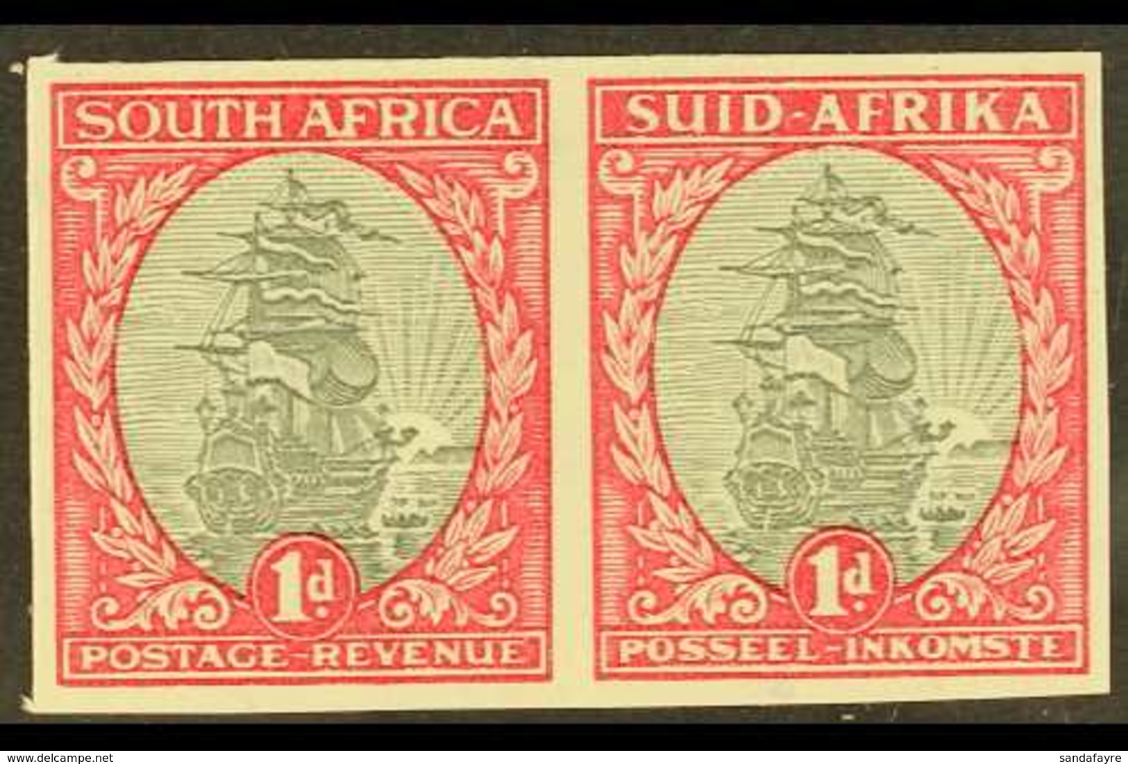 1933-38 1d Grey & Carmine Ship, IMPERFORATE PAIR (wmk Inverted), SG 56a, Never Hinged Mint. Very Fine. For More Images,  - Non Classés