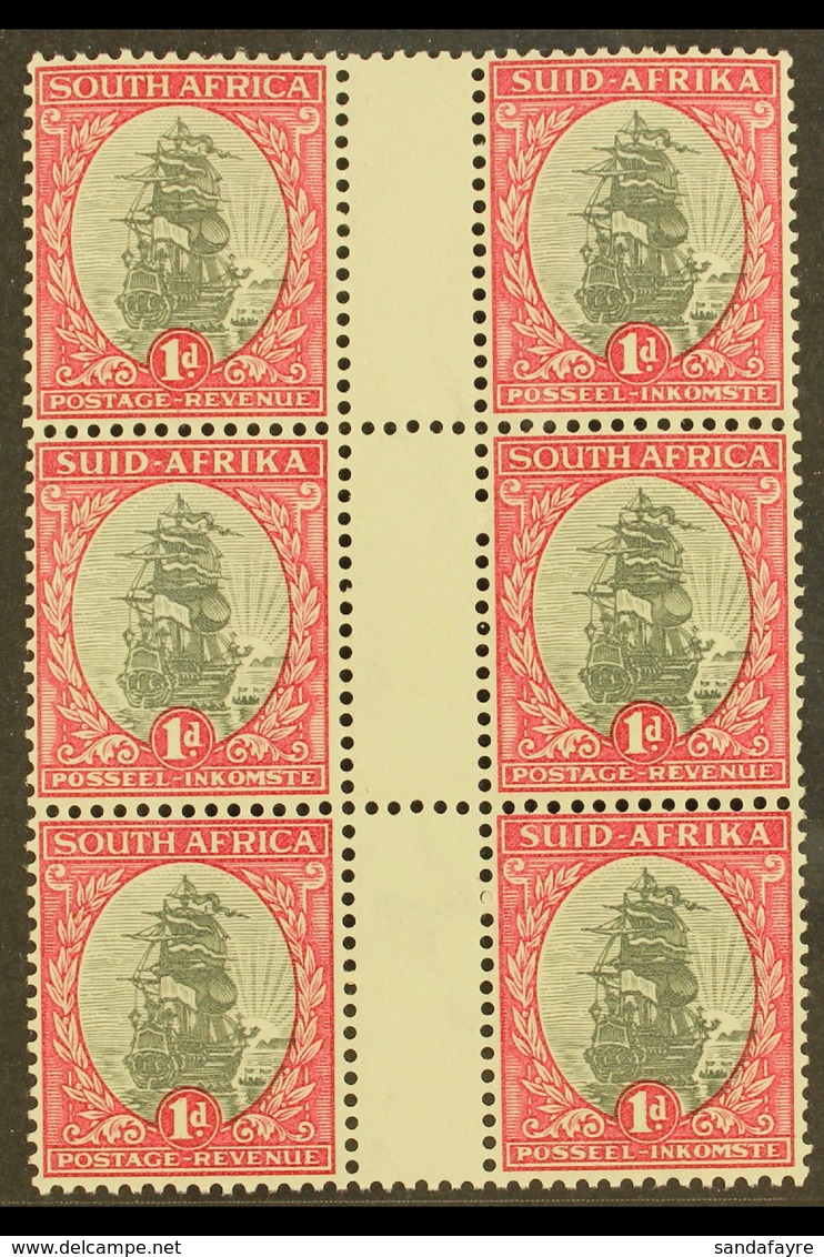 1933-48 1d Grey & Carmine, Perf.13½x14 Gutter Block Of 6, Watermark Upright, SG 56d, Never Hinged Mint. For More Images, - Unclassified