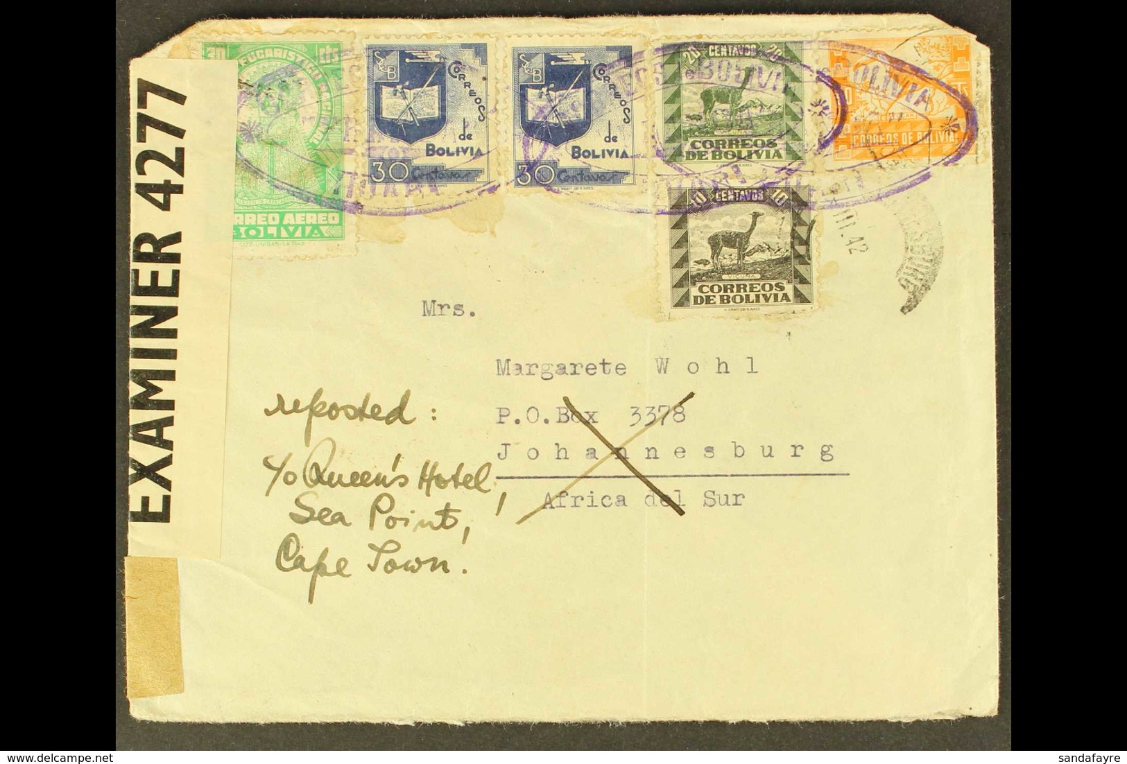 1942/43 INWARD FROM BOLIVIA. A Group Of 4 Covers Sent To Johannesburg  With Attractive Frankings And An Array Of Censors - Ohne Zuordnung