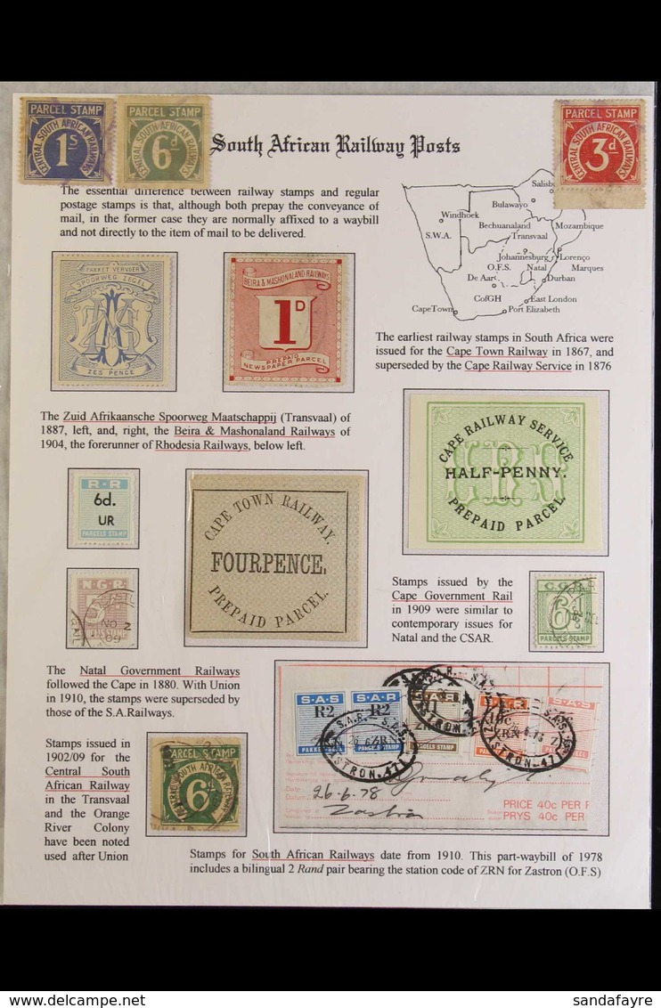 LOCAL RAILWAY PARCEL STAMPS. An Attractive Collection Written Up On A Page, Includes ZASM (Transvaal) 1887 6d Mint, Beir - Non Classés