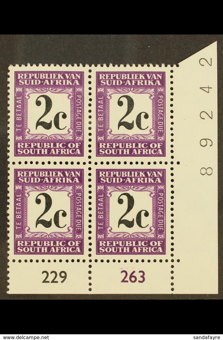 POSTAGE DUE 1971 2c Black & Deep Reddish Violet, Perf.14, Cylinder Block Of 4, SG D71, Never Hinged Mint. For More Image - Non Classés