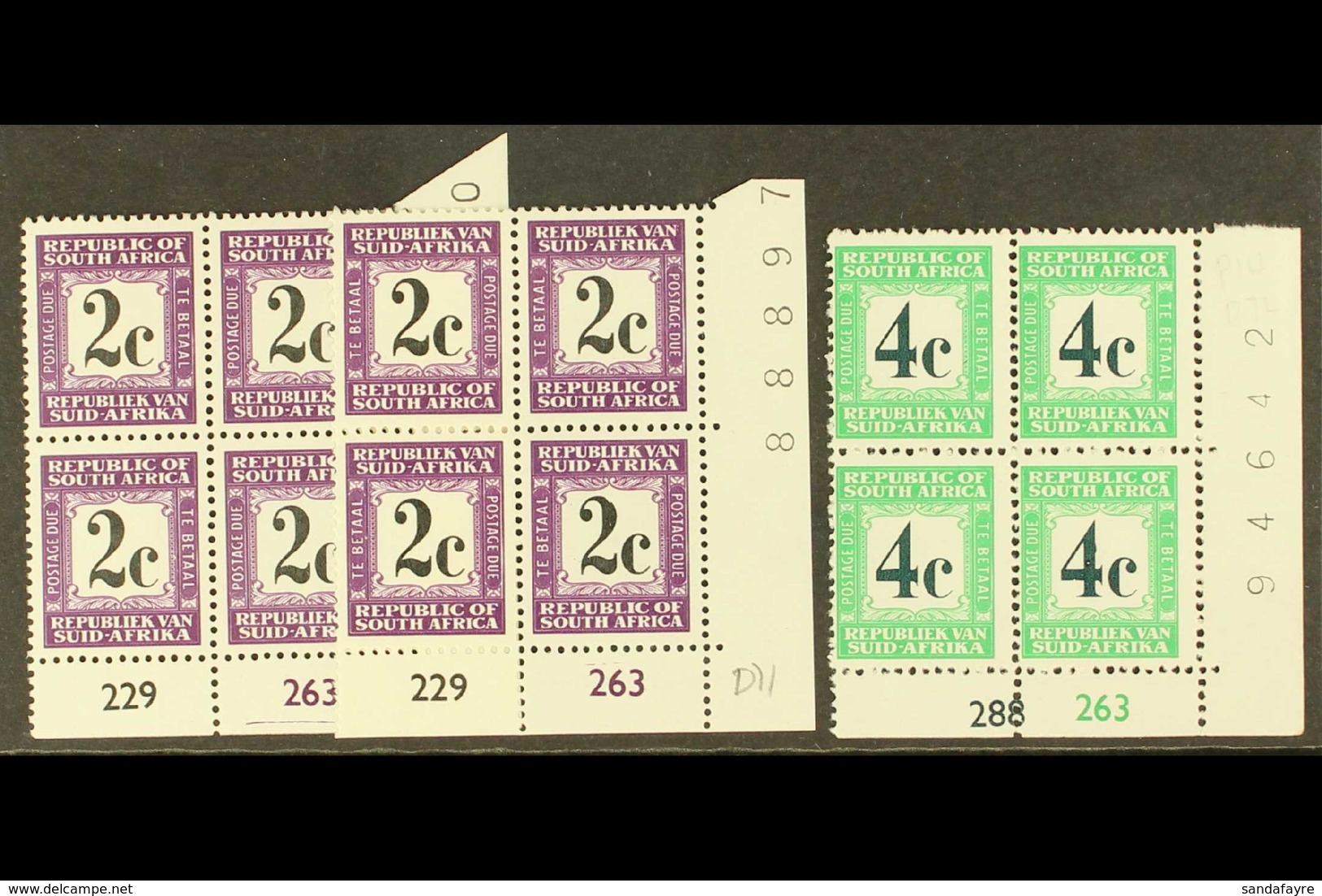 POSTAGE DUES 1971 2c Both Languages & 4c Perf.14 Issues, CYLINDER BLOCKS OF FOUR, SG D71/4, 4c Few Split Perfs, Otherwis - Unclassified