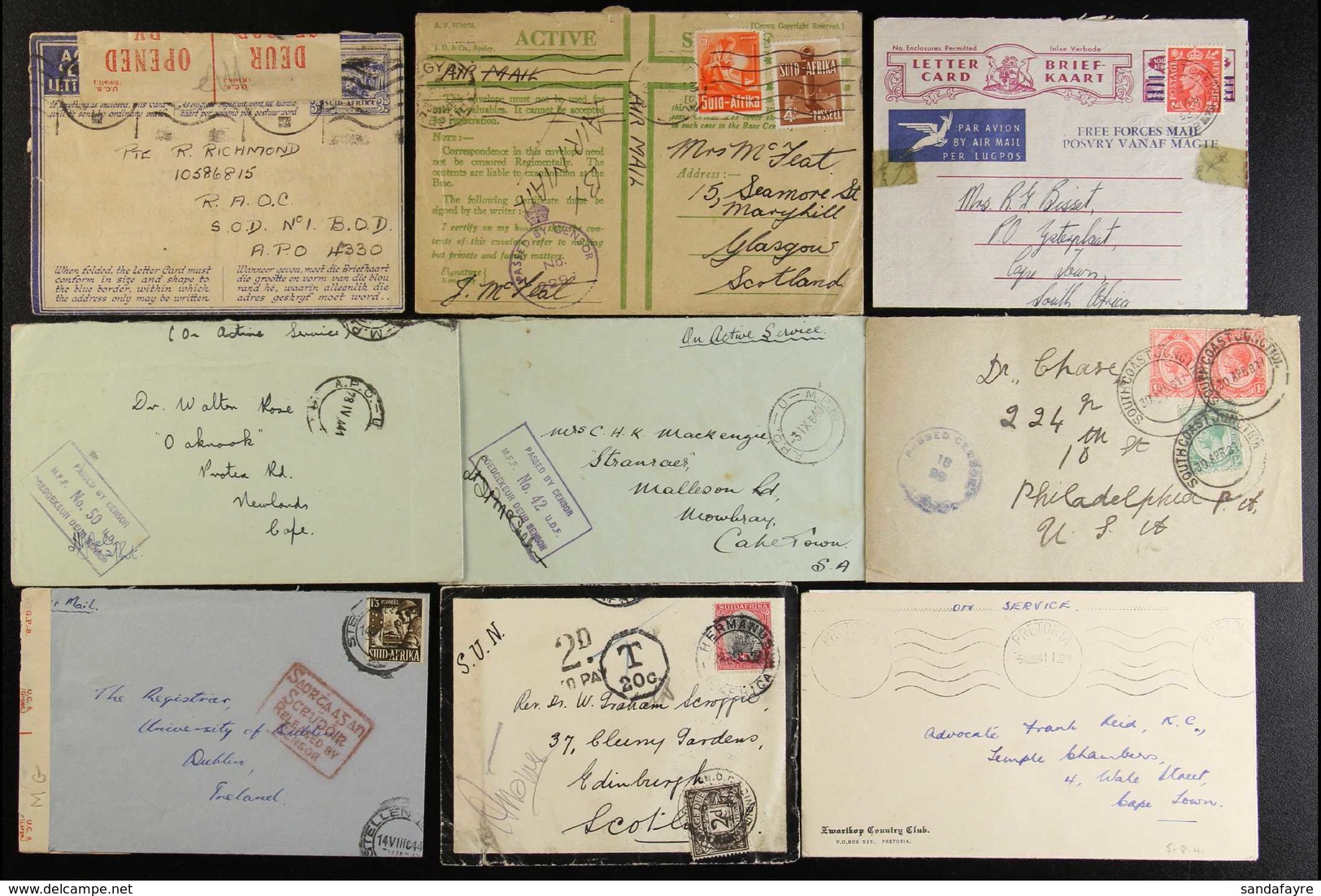 POSTAL HISTORY 1917-49 COVERS HOARD of Commercial Covers With A Number Of WWII Censored Covers, Incl. 1917 Censored Cove - Non Classés
