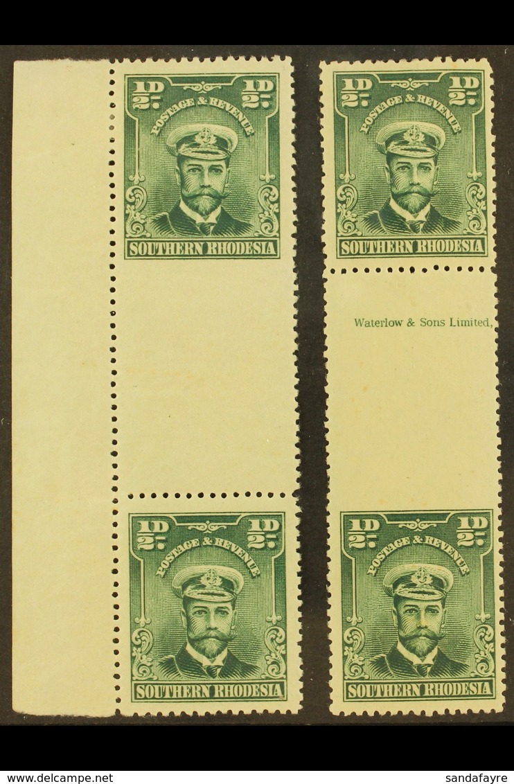 1924-9 ½d Blue-green Gutter Margin Pairs, One With IMPERFORATE AT BASE, Other IMPERFORATE TO TOP, SG 1 Variety, Fine Min - Southern Rhodesia (...-1964)