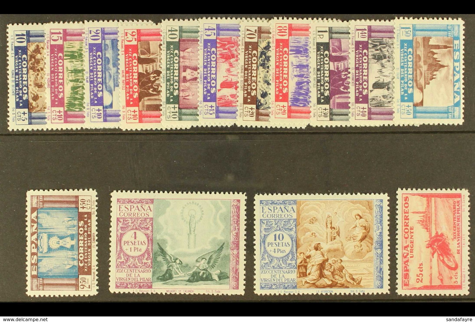 1940 Virgin Of El Pilar Complete Postage Set And Express Stamp All With '000,000' (SPECIMEN) Control Figures On Back, Ed - Other & Unclassified