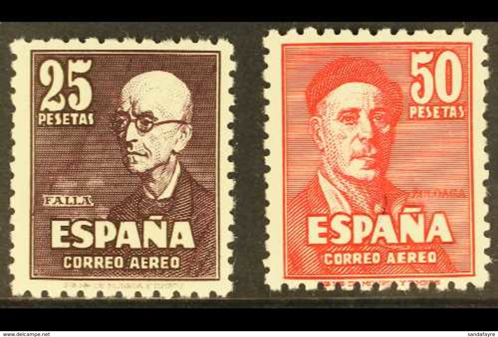 1947 Air Falla & Zuloaga Complete Set with 'A000,000' (SPECIMEN) Control Figures On Back, Edifil 1015N/16N (as Michel 94 - Other & Unclassified