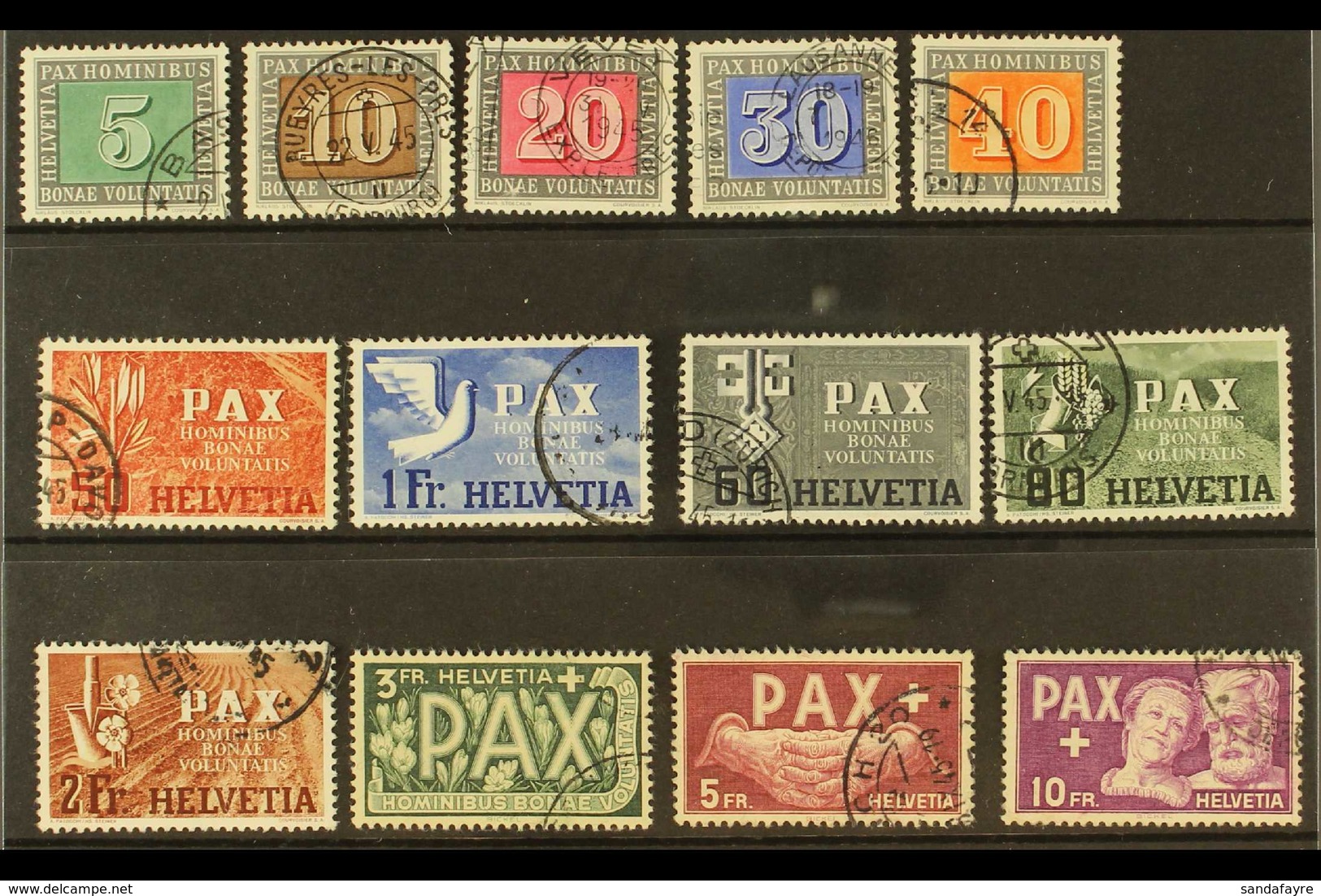 1945 'Pax' Peace Complete Set (Michel 447/59, SG 447/59), Fine Cds Used, 10f With Minor Repaired Tear, Fresh, Cat £1,200 - Sonstige & Ohne Zuordnung