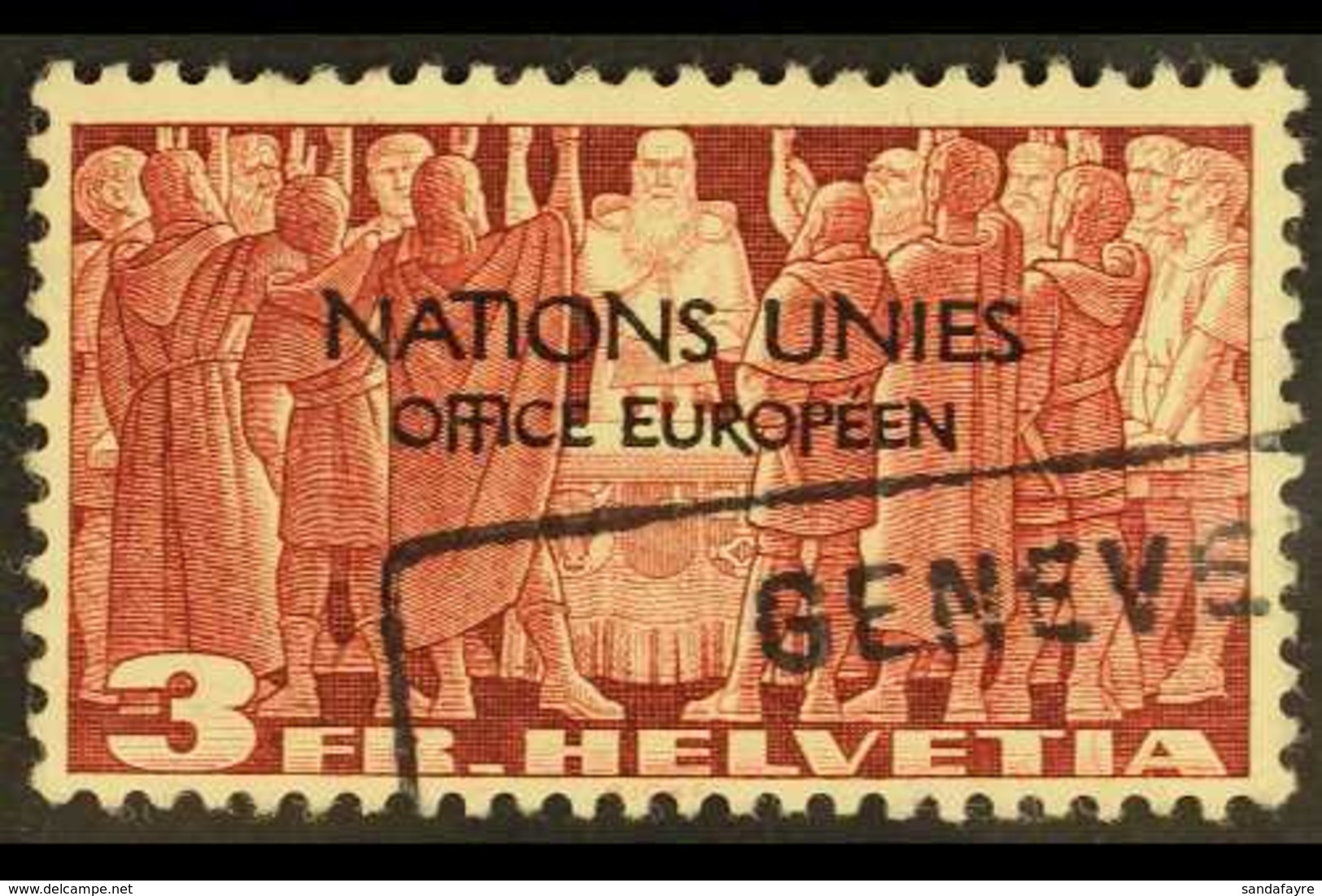 INTERNATIONAL ORGANIZATIONS UNITED NATIONS 1950 3f Red-brown Overprint (Michel 18, SG LU18), Very Fine Used, Fresh. For  - Other & Unclassified