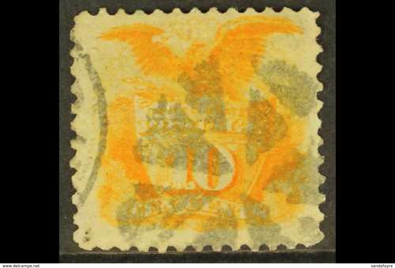 1869 10c Yellow Shield And Eagle Pictorial, Scott 116, Attractive With Neat Segmented Cork Cancel, Good Colour And Perfs - Sonstige & Ohne Zuordnung