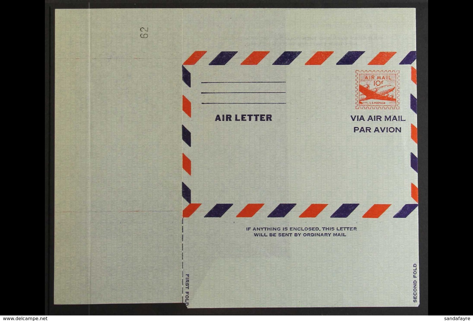 AIR LETTER SHEET 1947 10c Bright Red On Pale Blue (Scott UC16) With Die Cutting Reversed, Fine Unused. For More Images,  - Other & Unclassified