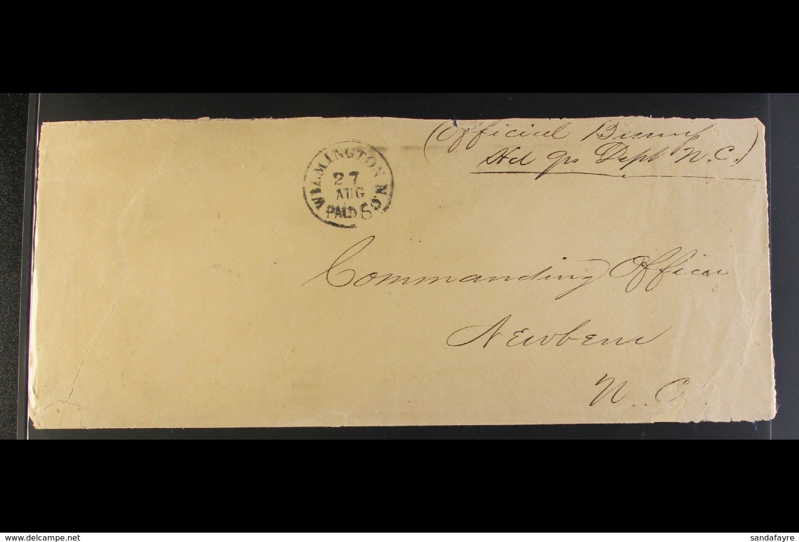 1861 OFFICIAL COVER WITH PROVISIONAL POSTMASTER'S HANDSTAMP. 1861 (27 Aug) Stampless Long Envelope Addressed To Newborn, - Sonstige & Ohne Zuordnung