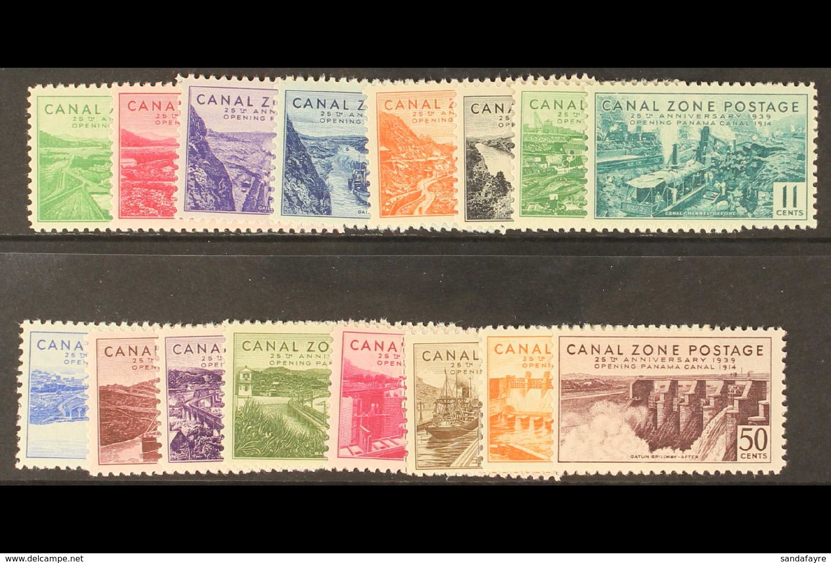 CANAL ZONE 1939 Panama Canal Anniversary Complete Postage And Air Sets, Scott 120/135, C15/20, Fine Never Hinged Mint. ( - Other & Unclassified