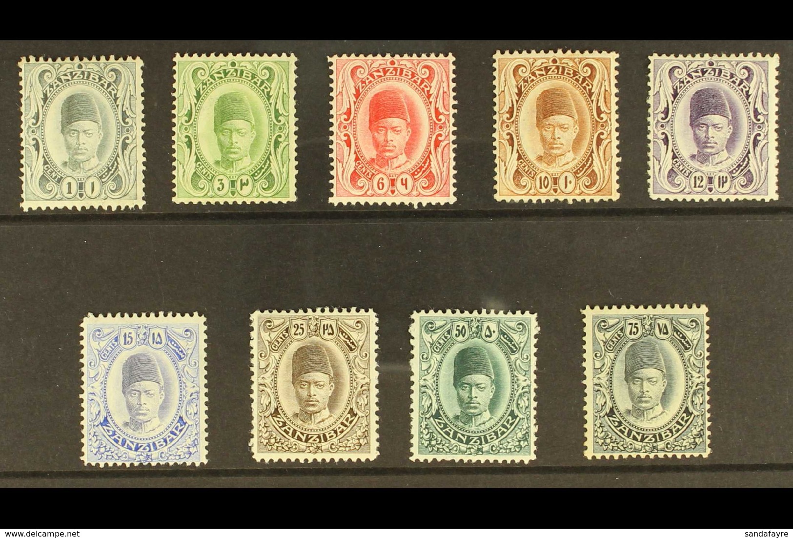 1908-09 "Small Sultan" Set To 75c, SG 225/233, Fine Mint. (9 Stamps) For More Images, Please Visit Http://www.sandafayre - Zanzibar (...-1963)