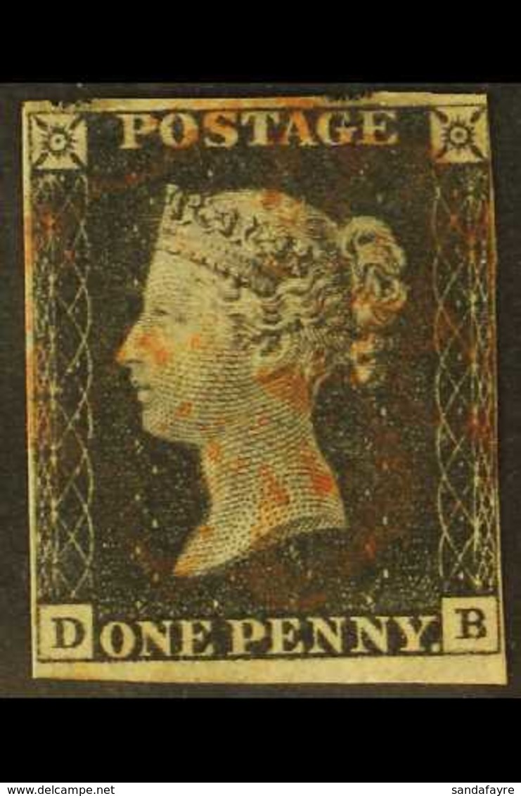 1840 1d Black, Plate 4, SG 2, Check Letters D - B, Used With 4 Close Margins & Very Light Red Maltese Cross Cancel For M - Non Classés