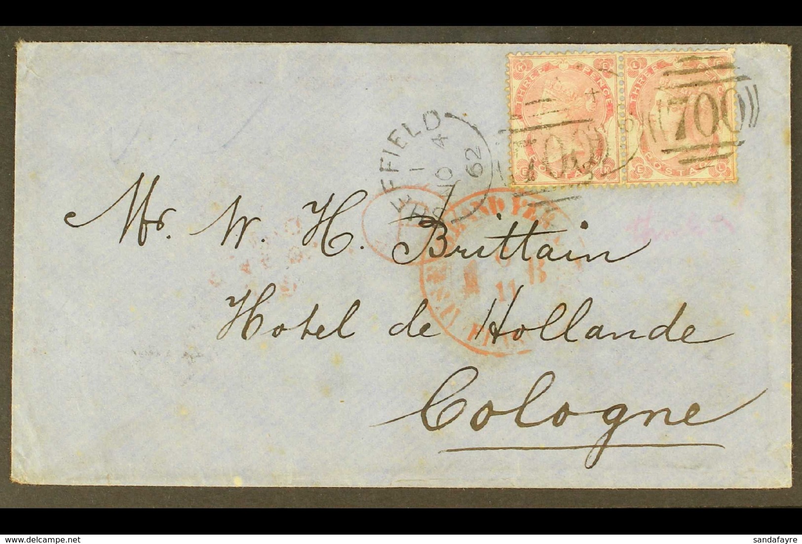 1862 (4 NOV) COVER TO GERMANY Bearing 1862-64 3d Pale Rose-carmine (small Letters) Horizontal Pair, SG 77, Tied By Sheff - Other & Unclassified
