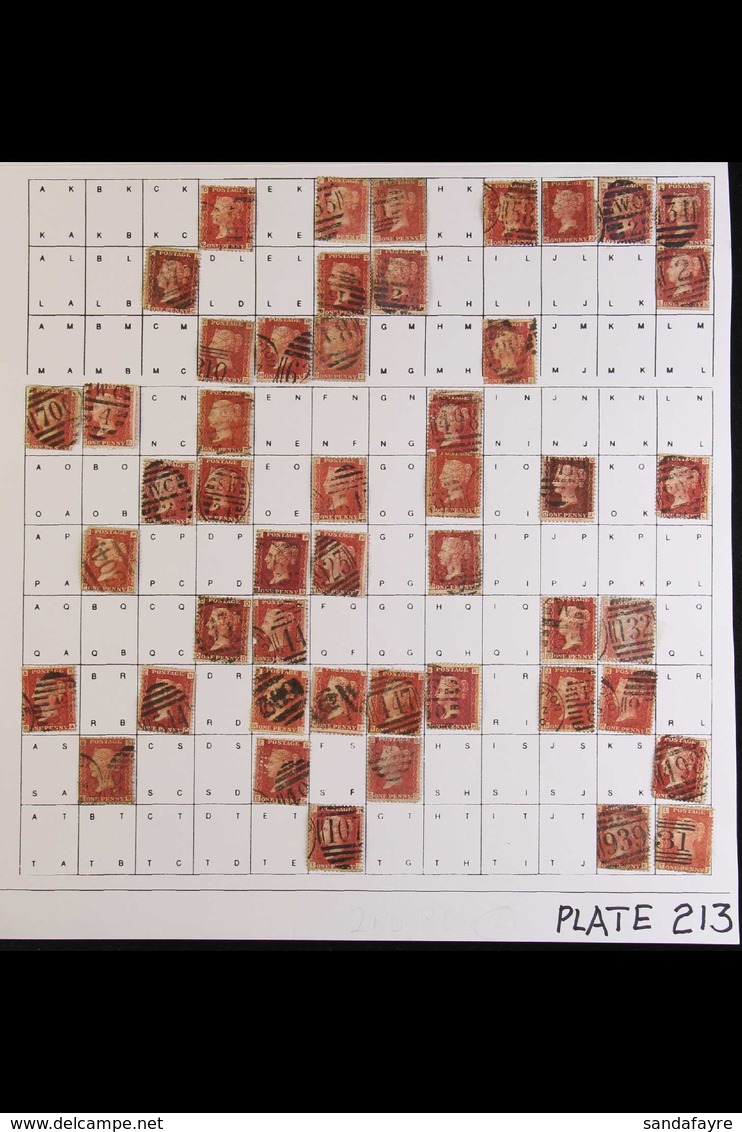 1864-79 PENNY RED PARTIAL PLATE RECONSTRUCTION PLATE 213 - A Partly Complete Used Reconstruction With 73 Of The 240 Chec - Other & Unclassified
