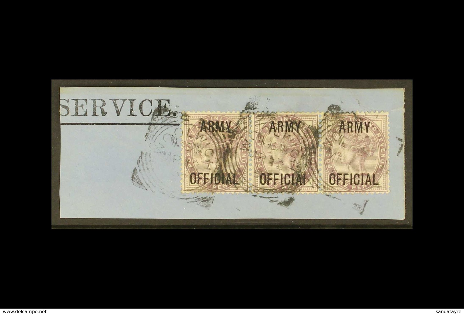 OFFICIALS ARMY 1896-01 1d Lilac Overprint, SG O43, Fine Used Horizontal STRIP Of 3 On Piece Tied By "Woolwich" Squared-c - Autres & Non Classés