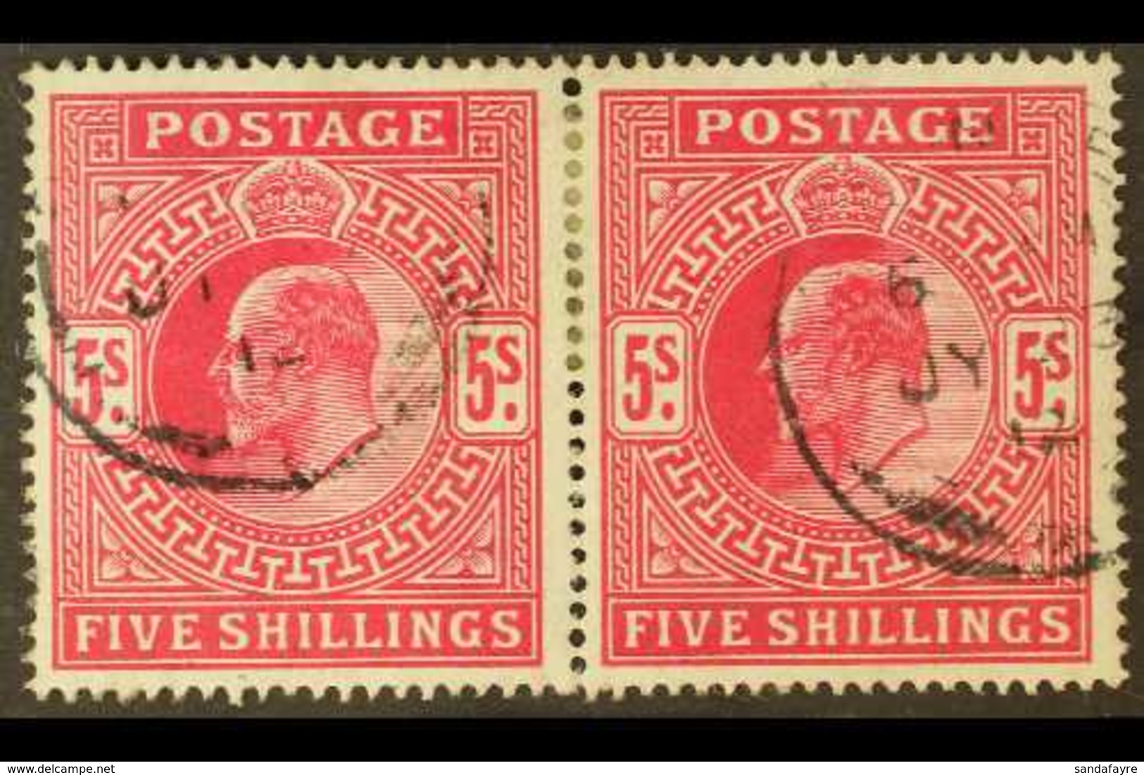 1902-10 5s Bright Carmine, SG 263, Very Fine Cds Used Horizontal PAIR. Fresh & Scarce. (2 Stamps) For More Images, Pleas - Ohne Zuordnung