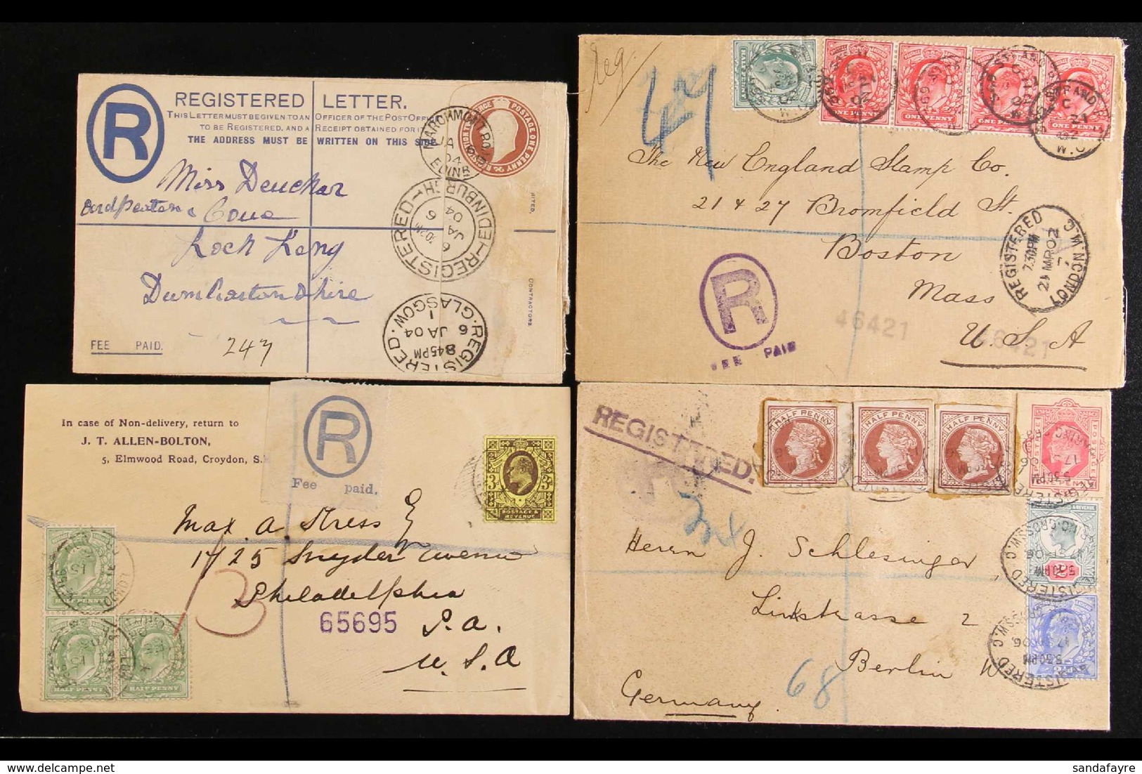 1902-1906 REGISTERED COVERS. A Group Of Registered Covers, Includes 1d+2d Ps Registered Letter And Three Registered Cove - Unclassified