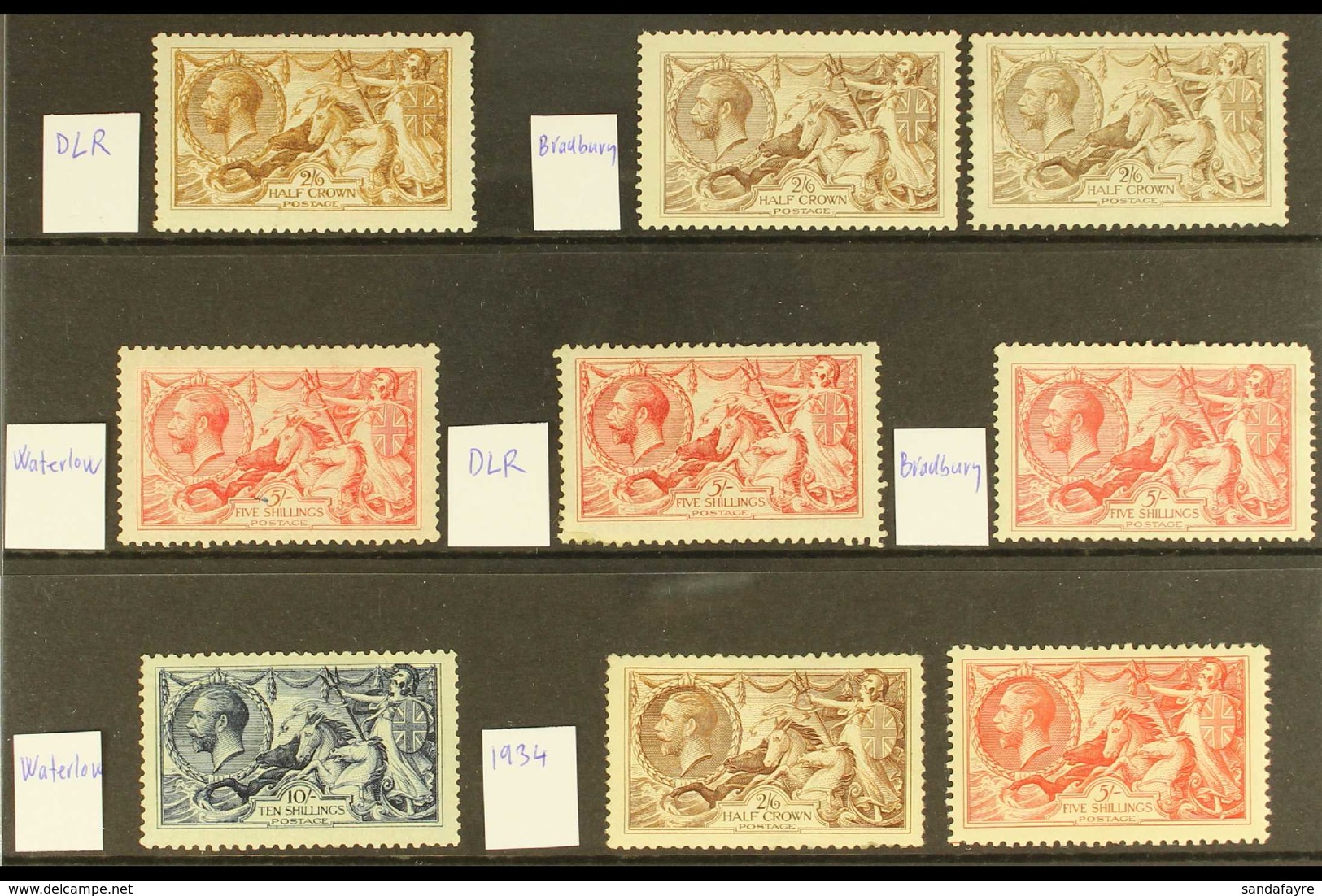 1913-1934 MINT SEAHORSES All Different Group On A Stock Card, Comprising 1913 Waterlow 5s (tiny Ink Spot) & 10s (repaire - Unclassified