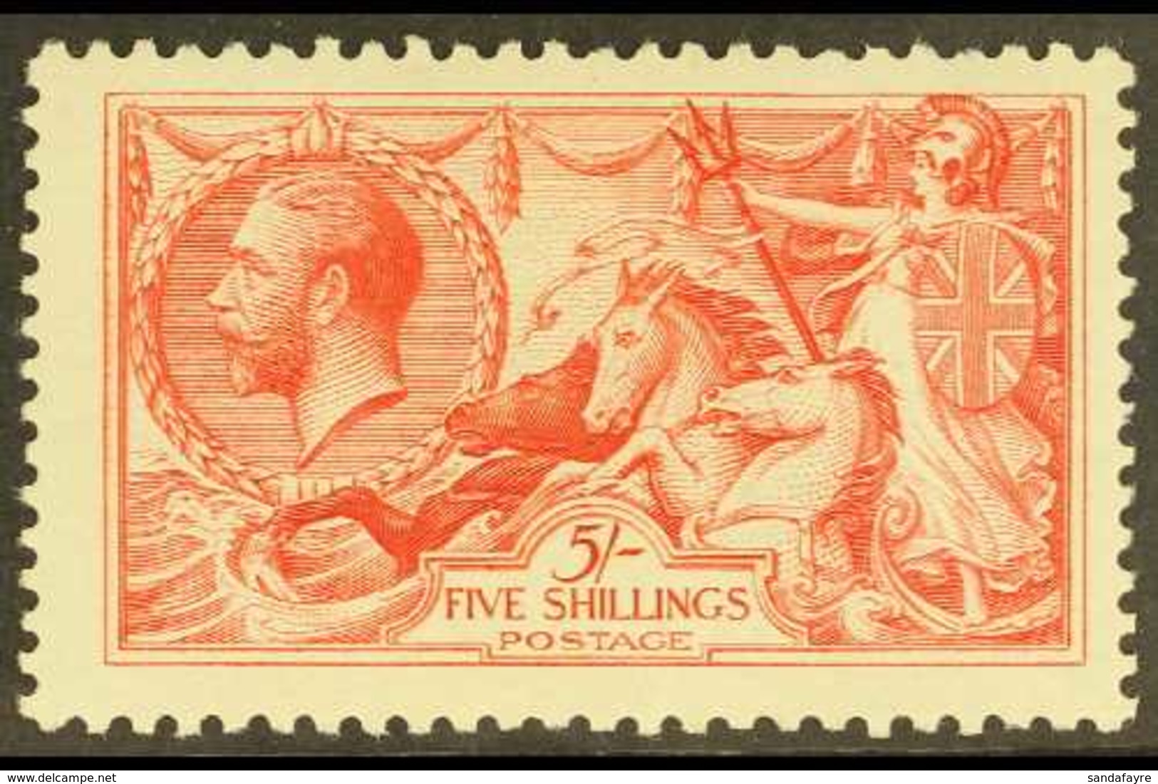 1918-19 5s Rose-red Seahorse, B.W. Printing, SG 416, Fine Mint, Cat.£325. For More Images, Please Visit Http://www.sanda - Unclassified