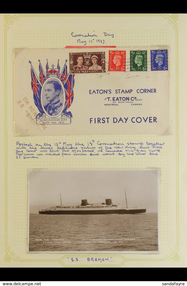 CATAPULT MAIL 1937 Coronation Cover To Canada, Bearing "S.S Bremen" Cachet, The Famous Ship To Shore Catapult Mail Carry - Ohne Zuordnung