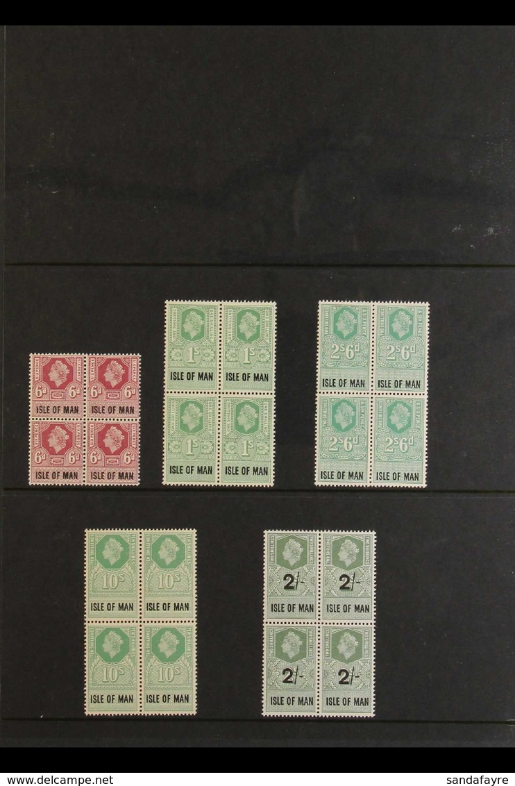 ISLE OF MAN REVENUE STAMPS 1960 QEII 6d, 1s, 2s6d And 10s, Plus 1961 2s On 2s, In Never Hinged Mint BLOCKS OF FOUR, (5 B - Autres & Non Classés