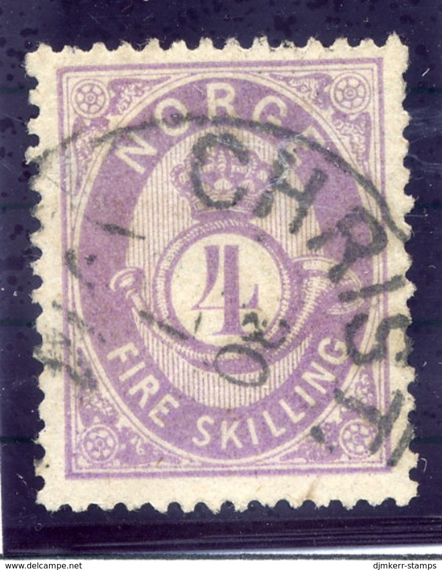 NORWAY 1875 Posthorn 4 Sk.  Violet Used. Michel 19d - Used Stamps